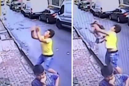 Boy catches baby girl who falling from building in Turkey video viral