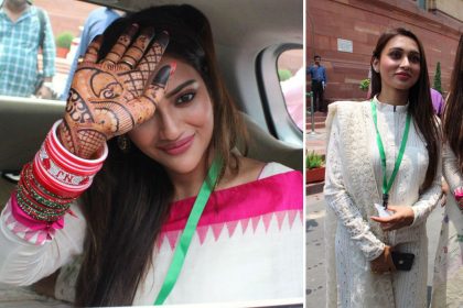 Nusrat Jahan Mimi Chakraborty who are first time MP from TMC party took oath in Parliament