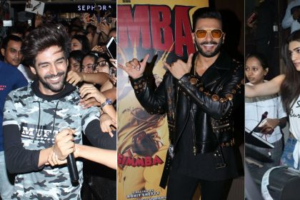 Ranveer Singh Kartik Aaryan Sara Ali Khan Varun Dhawan at movie theatres to surprise for fans