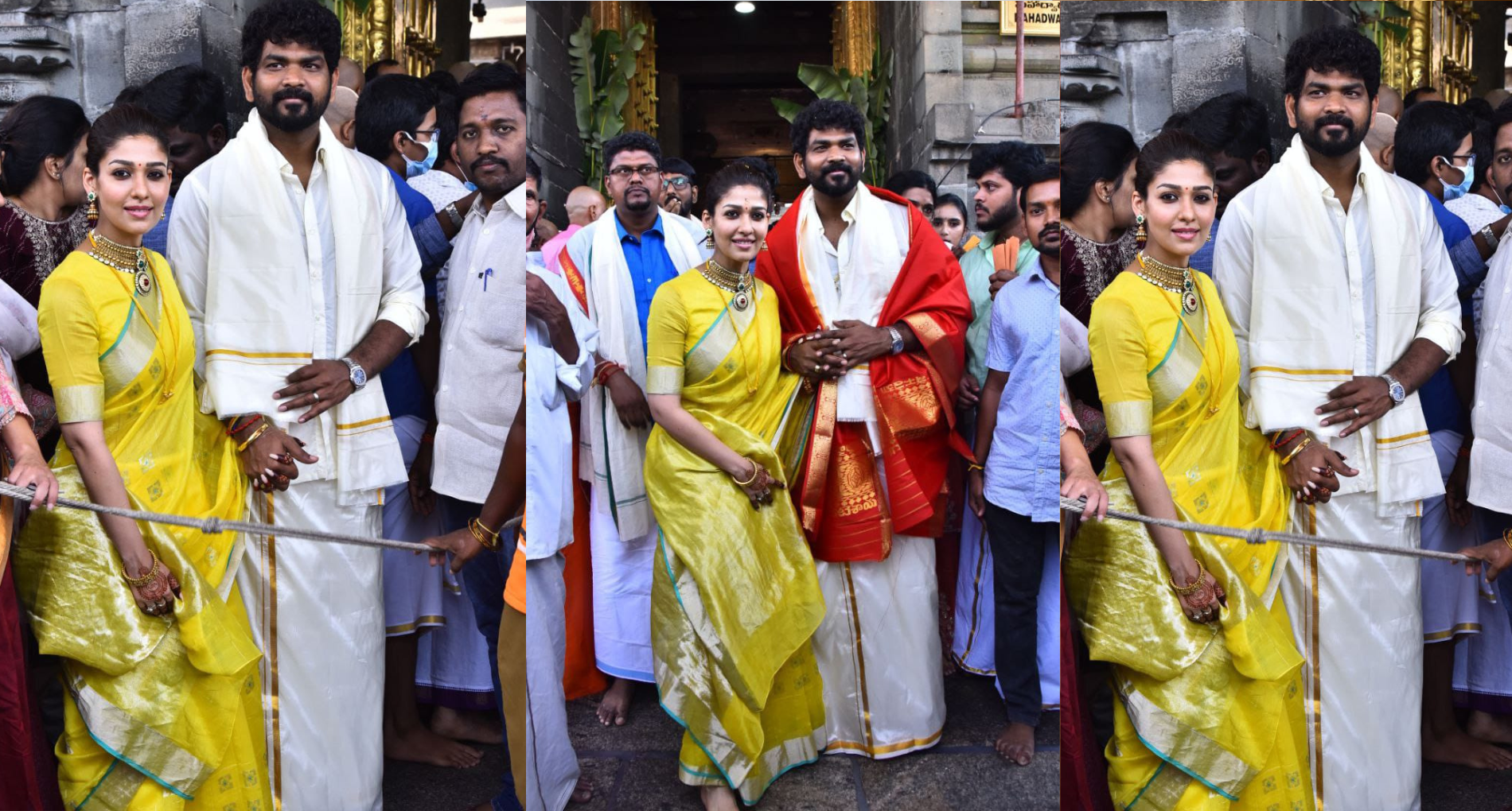 शादी के बाद भगवान के दर्शन के लिए पति Vignesh के साथ तिरुपति पहुंची Nayanthara , पीली साड़ी में कर रही ग्लो ।