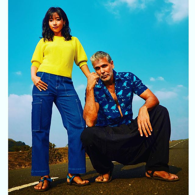 Milind Soman with Ankita Konwar