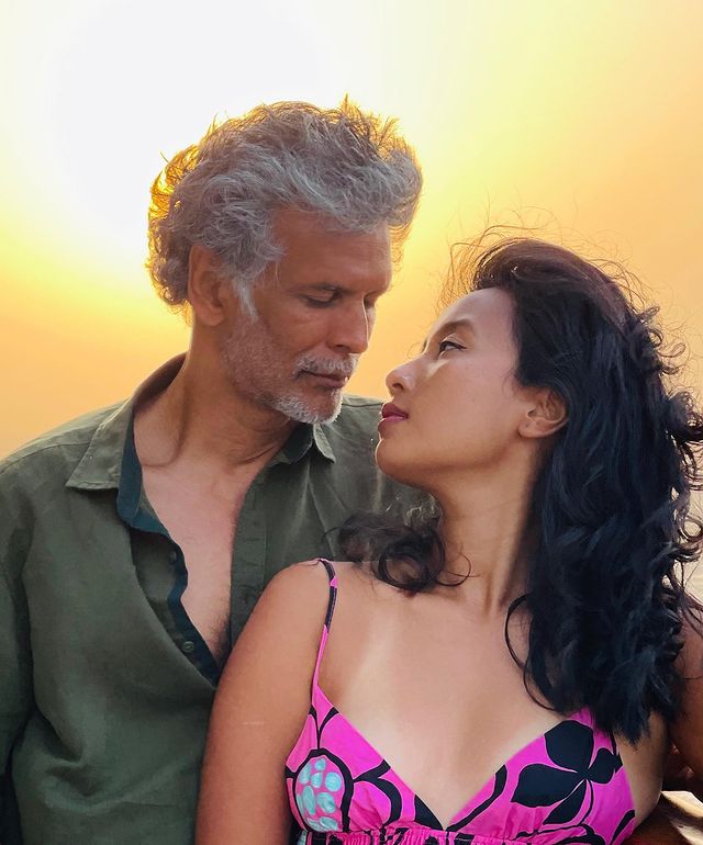 Milind Soman with Ankita Konwar